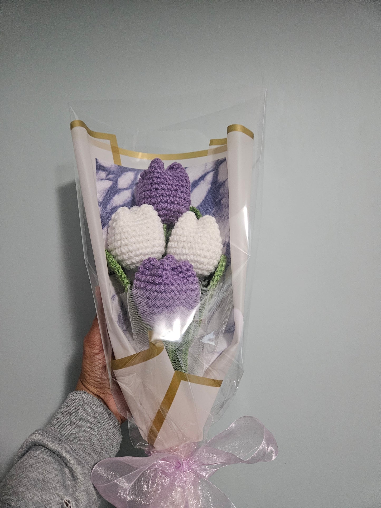 Flower Bouquet - Purple And White Tulips - Ridmanee's Crochet Store