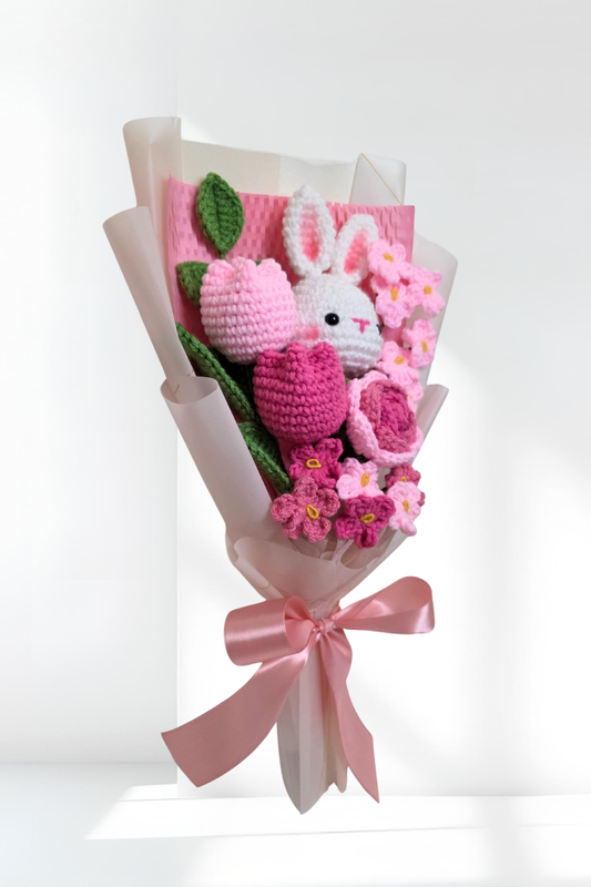 Crochet flower bouquet with a bunny flower