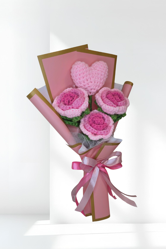Crochet Pink Roses with a Heart