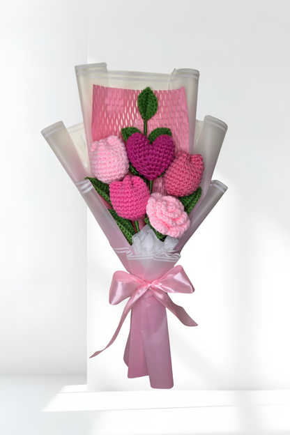 Pink heart rose and tulips bouquet