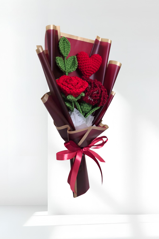 Red heart, Rose ,Carnation and leaves branch