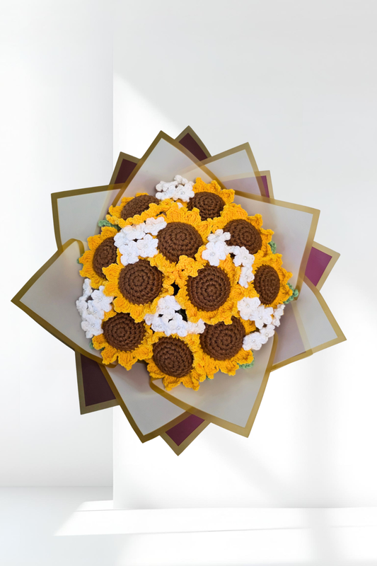 Crocheted sunflower bouquet