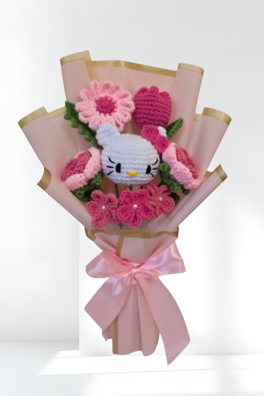 Flower bouquet - Crochet mix flower bouquet with a hello kitty