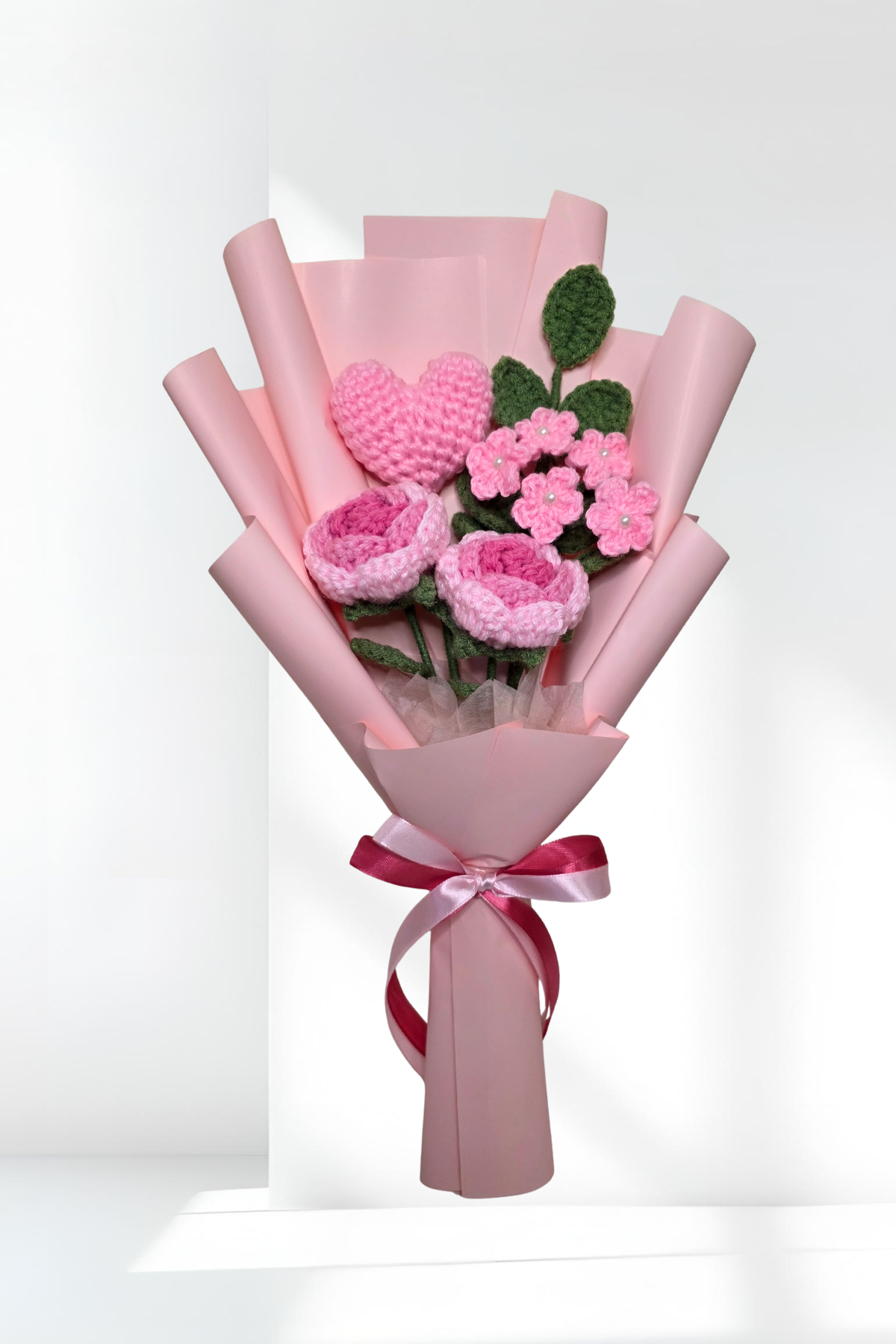 Pink Heart, Roses and baby Breath Flowers