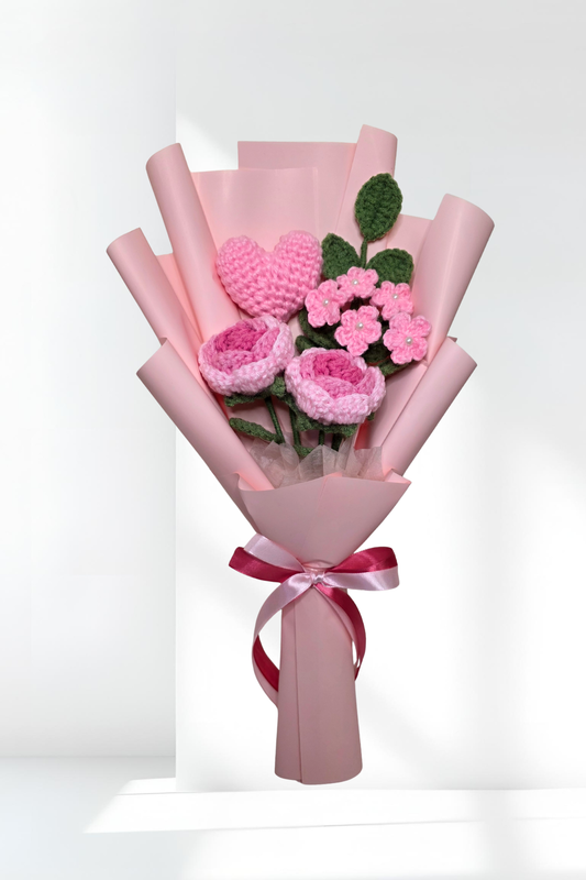 Pink Heart, Roses and baby Breath Flowers
