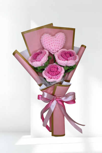 Crochet Pink Roses with a Heart