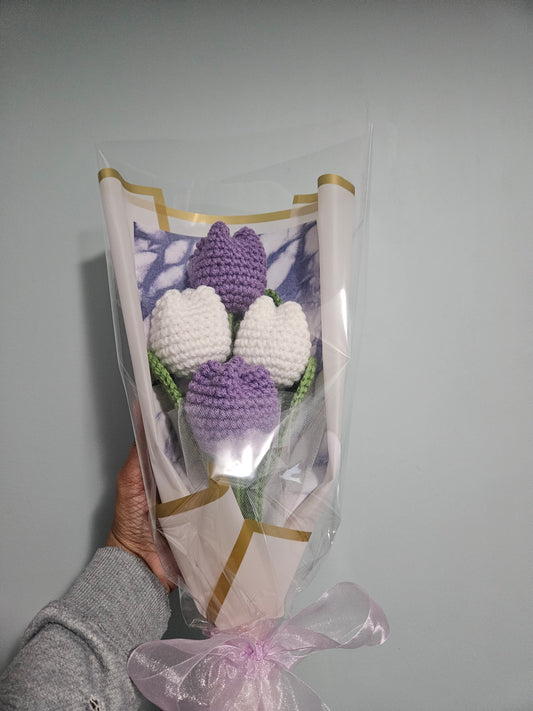 Flower Bouquet - Purple And White Tulips - Ridmanee's Crochet Store
