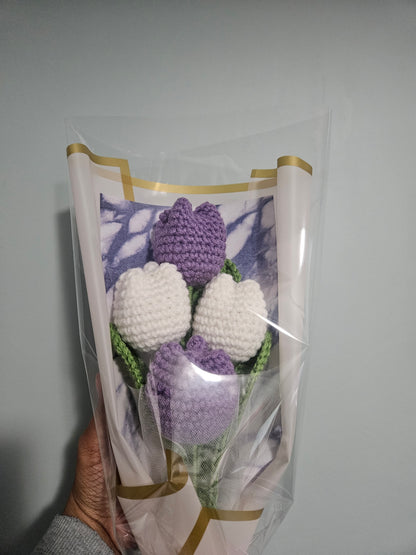 Flower Bouquet - Purple And White Tulips - Ridmanee's Crochet Store