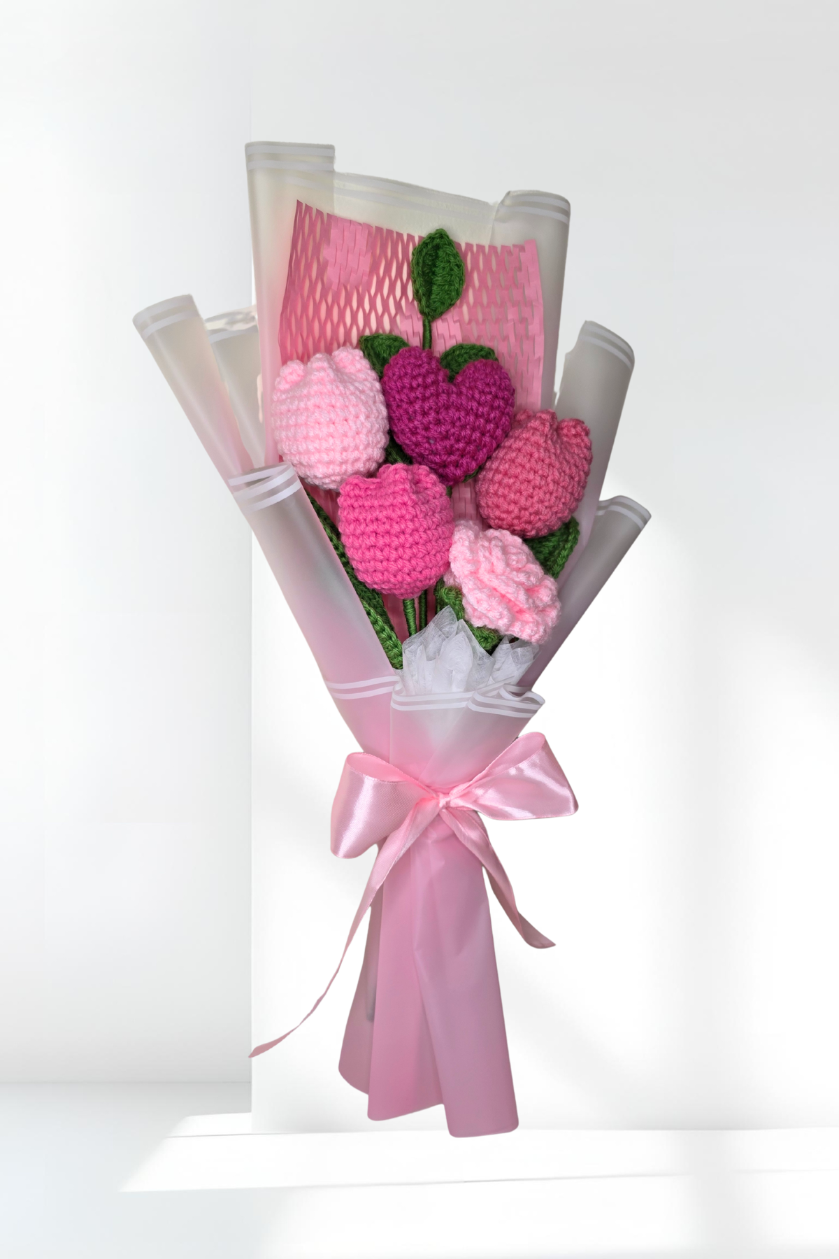 Pink heart rose and tulips bouquet