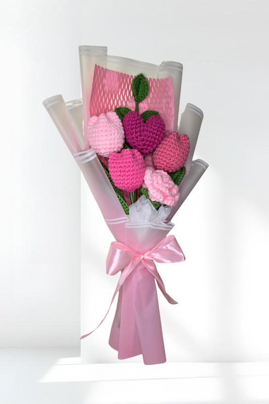 Pink heart rose and tulips bouquet