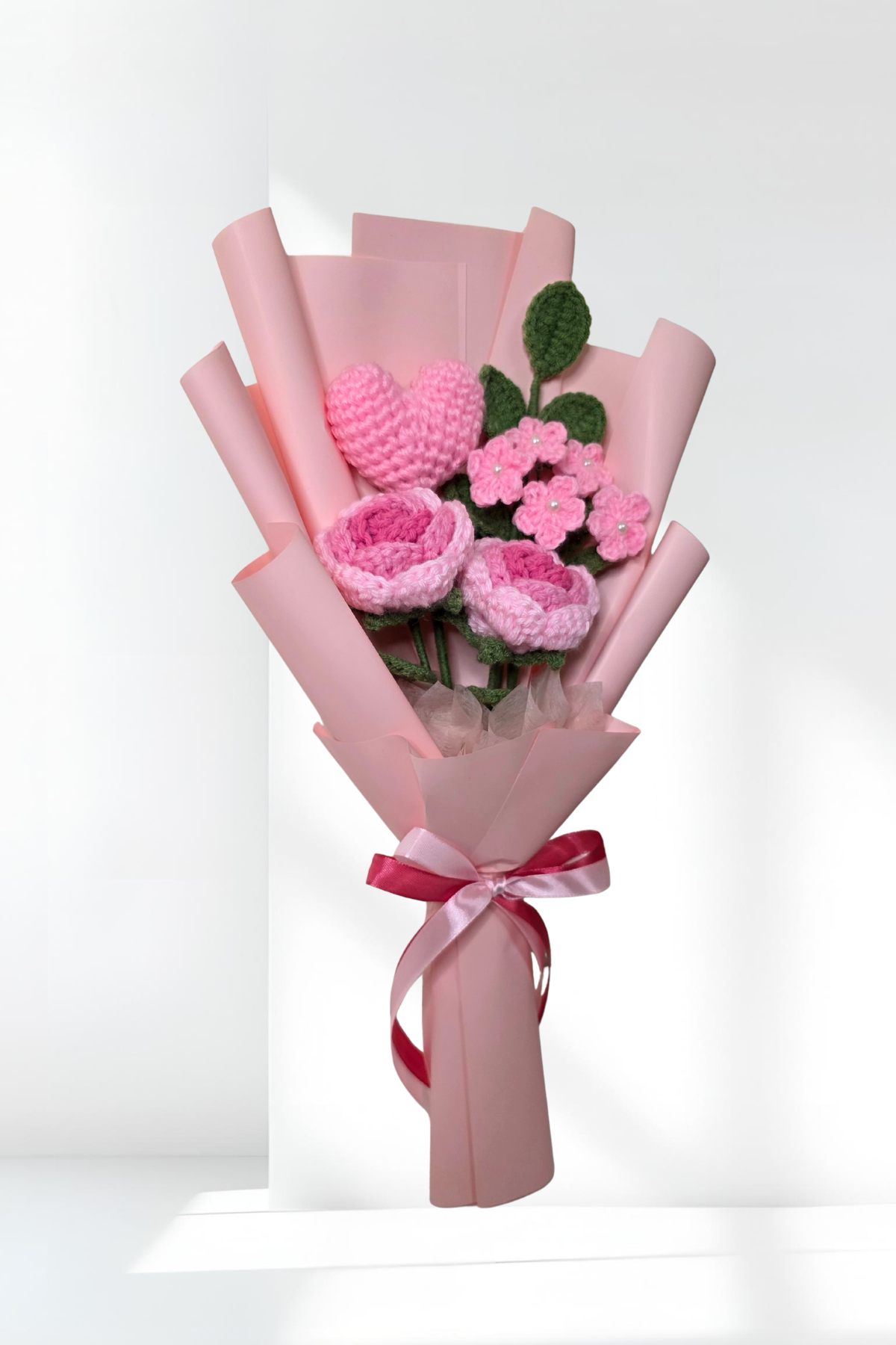 Pink Heart, Roses and baby Breath Flowers