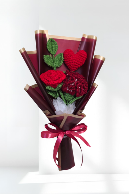 Red heart, Rose ,Carnation and leaves branch