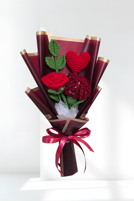 Red heart, Rose ,Carnation and leaves branch