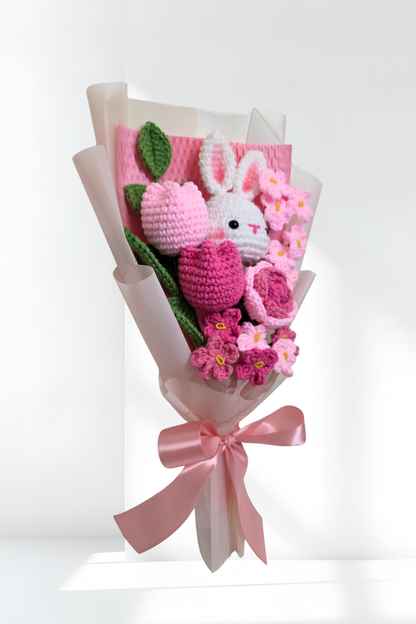 Crochet flower bouquet with a bunny flower