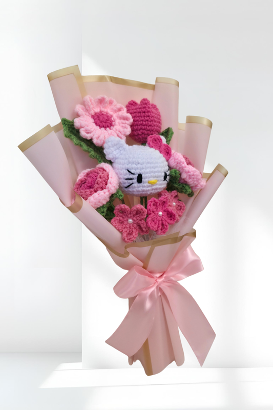 Flower bouquet - Crochet mix flower bouquet with a hello kitty