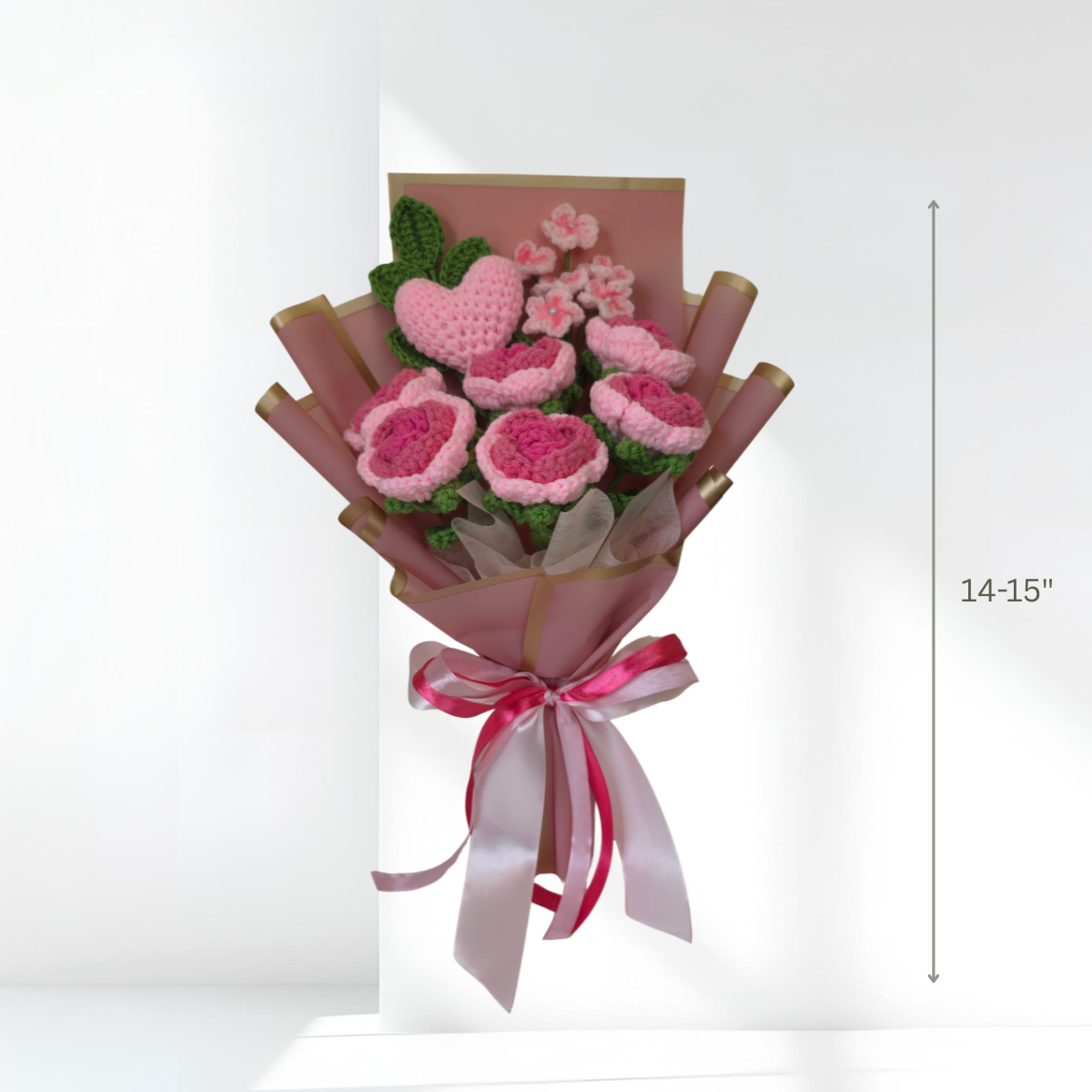 crochet flower bouquet - roses, a heart and blossoms
