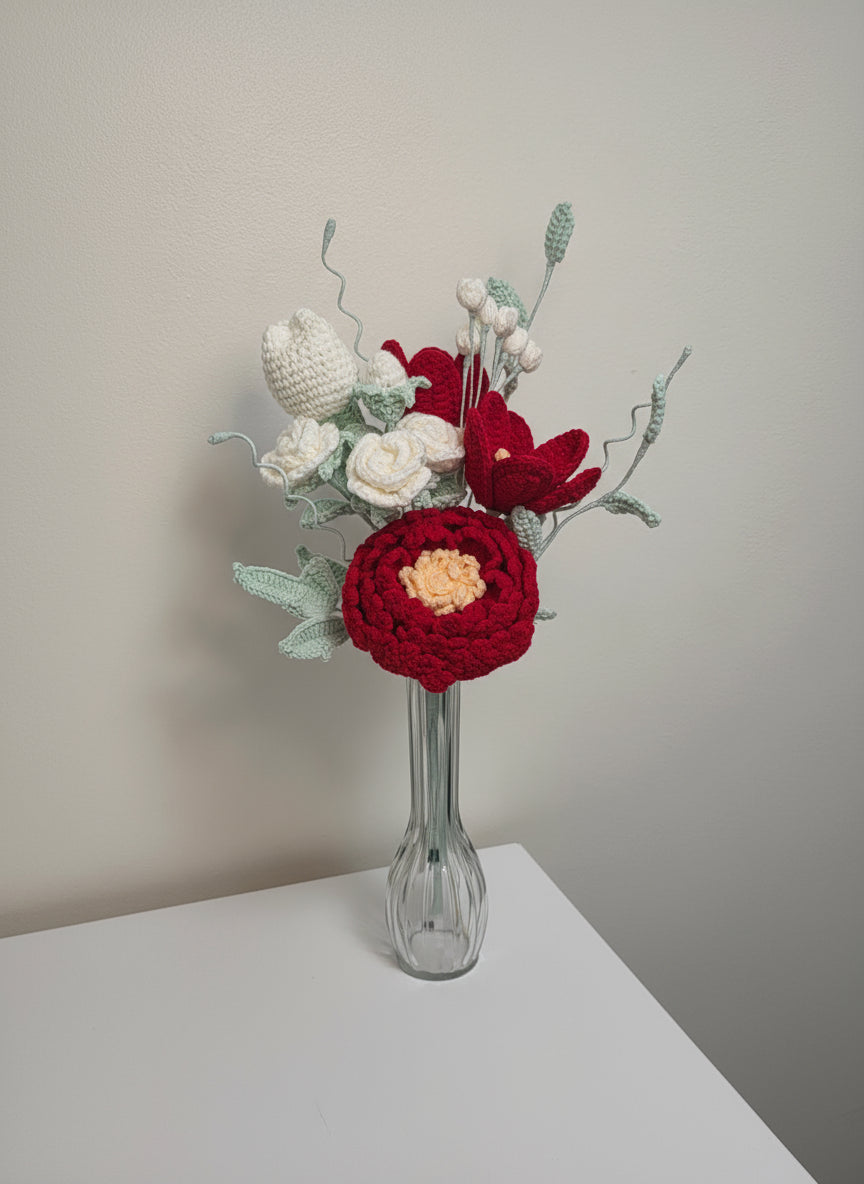 christmas flower bouquet with White Rose, Tulips, Carnations and Forget-Me-Nots