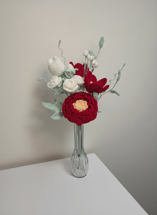 christmas flower bouquet with White Rose, Tulips, Carnations and Forget-Me-Nots