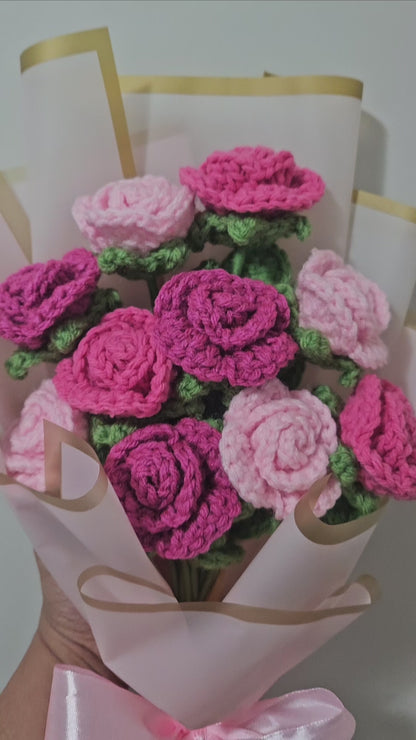 Flower Bouquet - Crochet roses bouquet with pink shades
