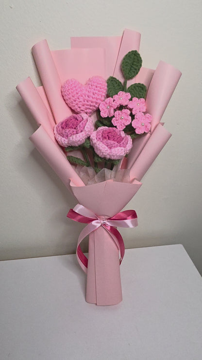 Pink Heart, Roses and baby Breath Flowers
