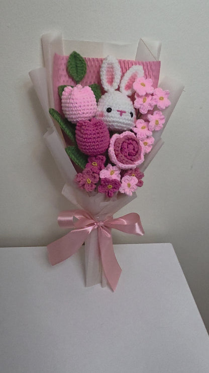 Crochet flower bouquet with a bunny flower