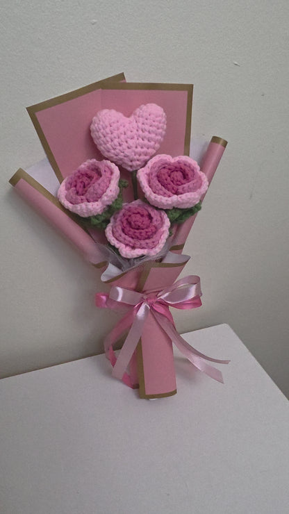 Crochet Pink Roses with a Heart