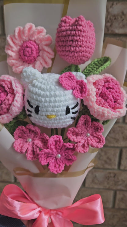 Flower bouquet - Crochet mix flower bouquet with a hello kitty