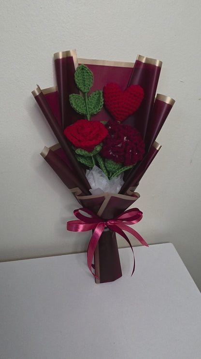 Red heart, Rose ,Carnation and leaves branch