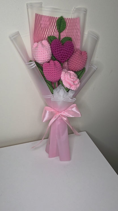 Pink heart rose and tulips bouquet