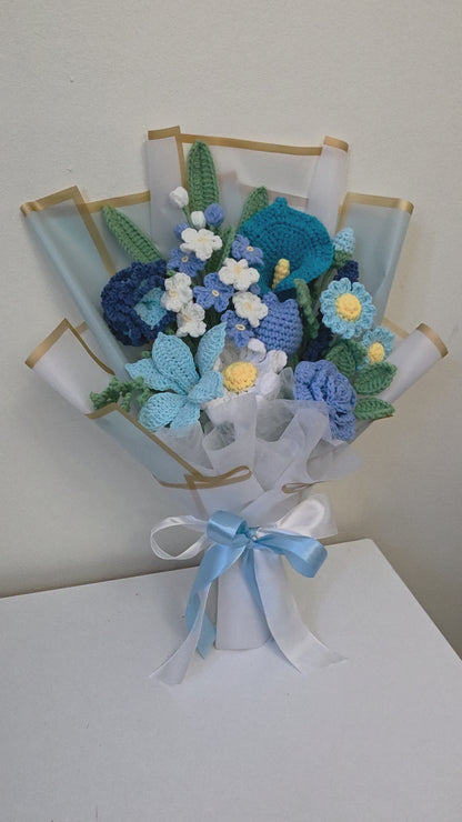 bouquet of blue crochet flowers